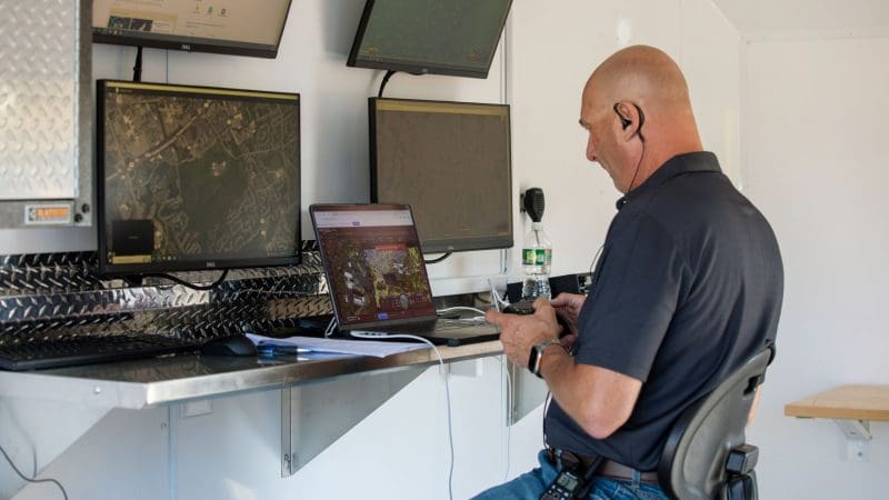 A matrixspace employee operating the drone